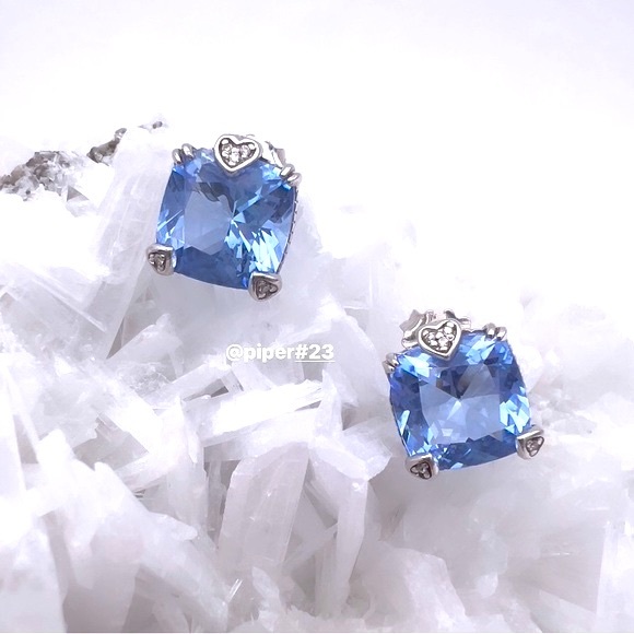 EUC Judith Ripka JR TWO Lola Blue Topaz & Diamond Stud Earrings - Picture 2 of 10